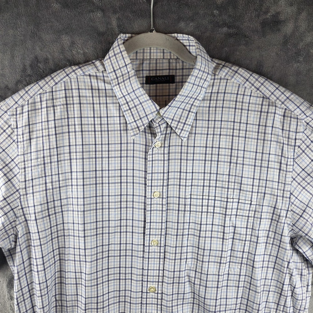Canali Sportswear Shirt Mens XL Blue White Check Dress Long Sleeve Button Down